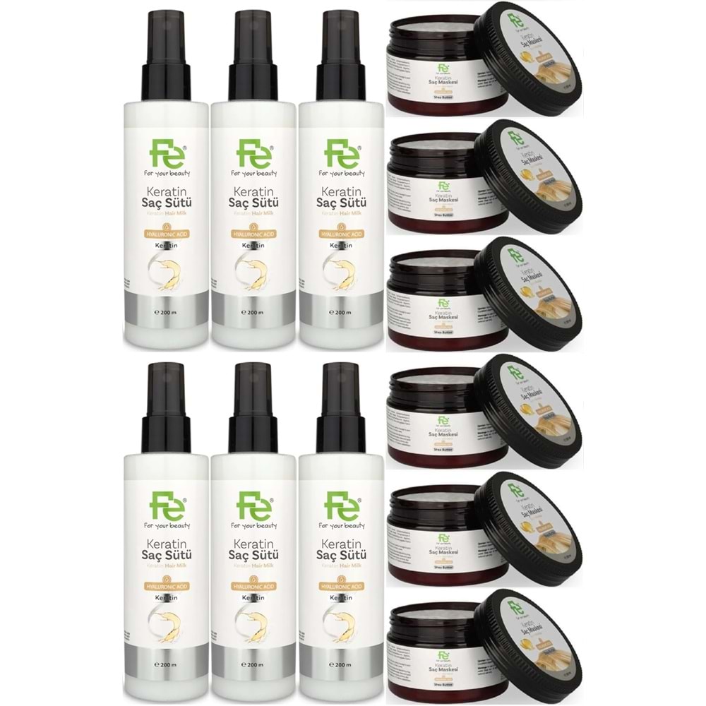 Fe Keratin Saç Sütü 200ML & Saç Maskesi 300ML (Karma 12 Li Set)