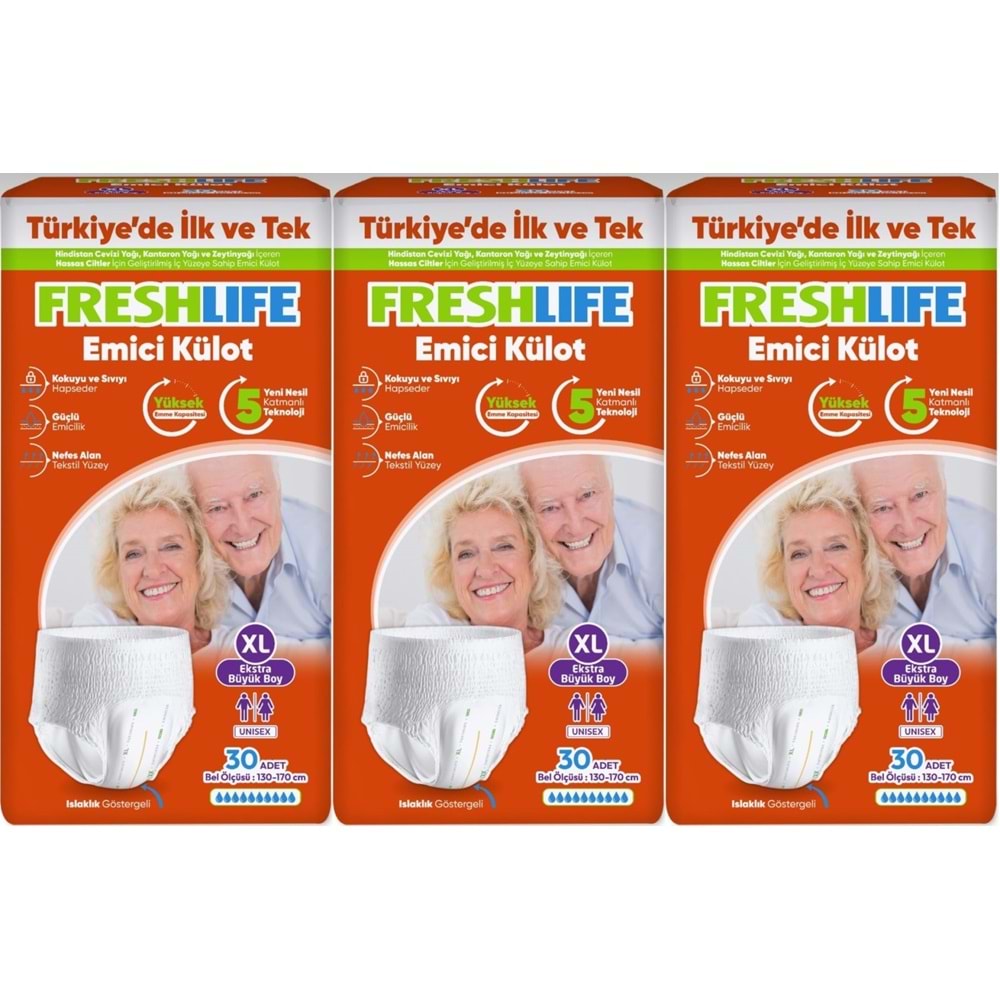 FreshLife Emici Külot Yetişkin Bezi XL Ekstra Büyük 90 Adet (3PK*30)