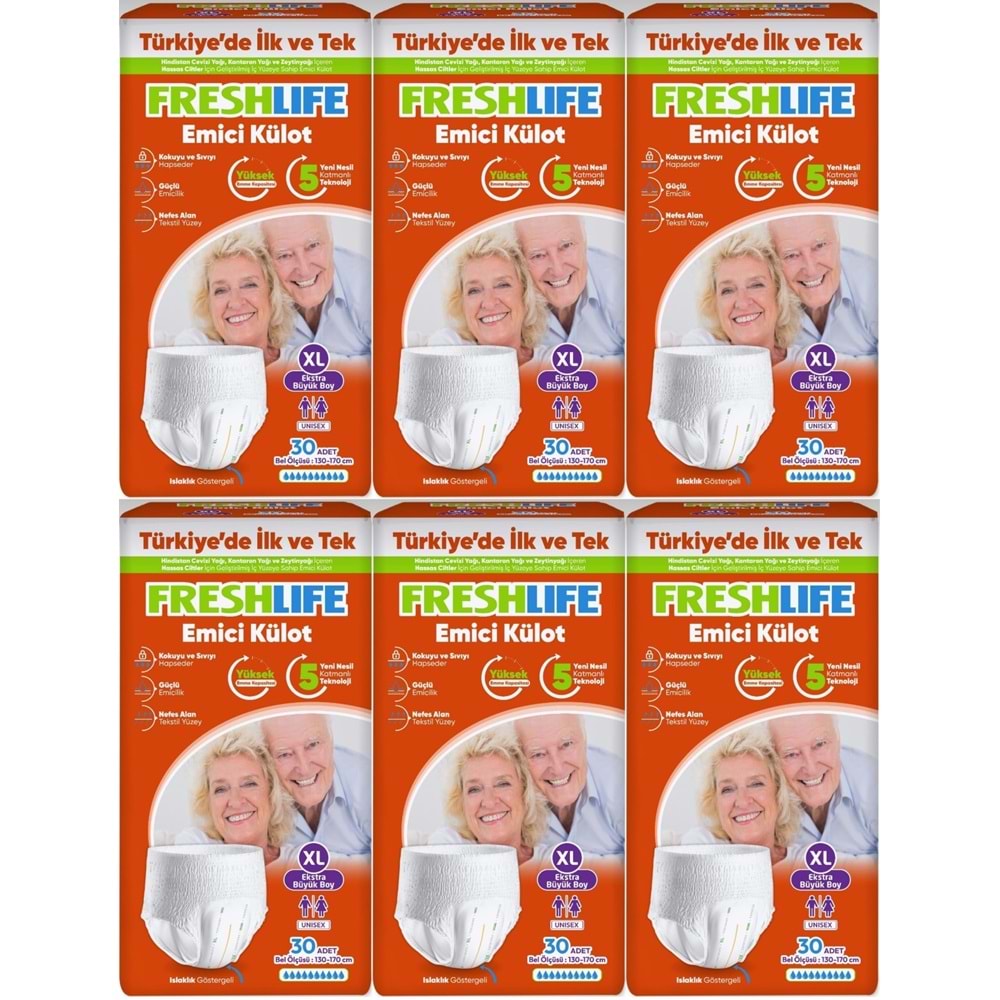 FreshLife Emici Külot Yetişkin Bezi XL Ekstra Büyük 180 Adet (6PK*30)