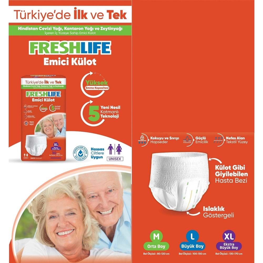 FreshLife Emici Külot Yetişkin Bezi XL Ekstra Büyük 180 Adet (6PK*30)