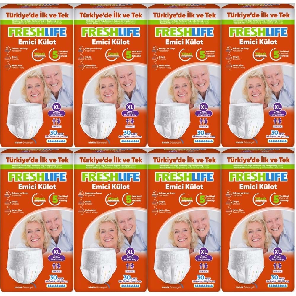 FreshLife Emici Külot Yetişkin Bezi XL Ekstra Büyük 240 Adet (8PK*30)