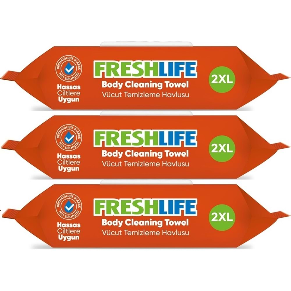 Freshlife Yetişkin Vücut Temizleme Islak Mendil Havlu 50 Yaprak XL (3 Lü Set)