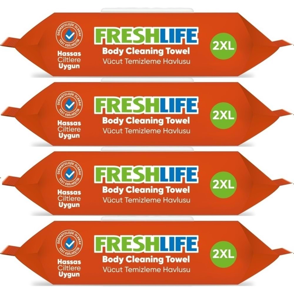 Freshlife Yetişkin Vücut Temizleme Islak Mendil Havlu 50 Yaprak XL (4 Lü Set)