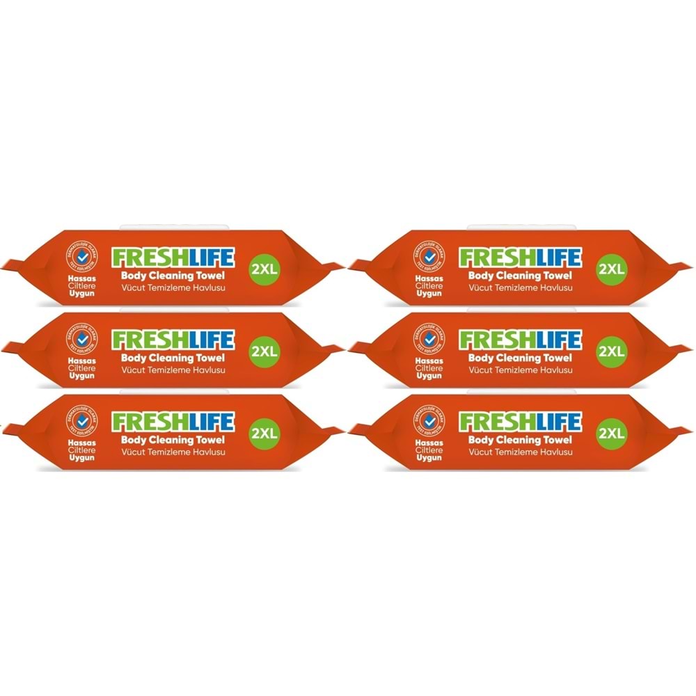Freshlife Yetişkin Vücut Temizleme Islak Mendil Havlu 50 Yaprak XL (6 Lı Set)