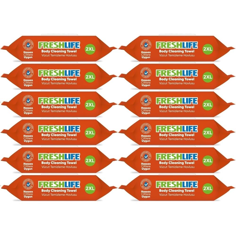 Freshlife Yetişkin Vücut Temizleme Islak Mendil Havlu 50 Yaprak XL (12 Li Set)