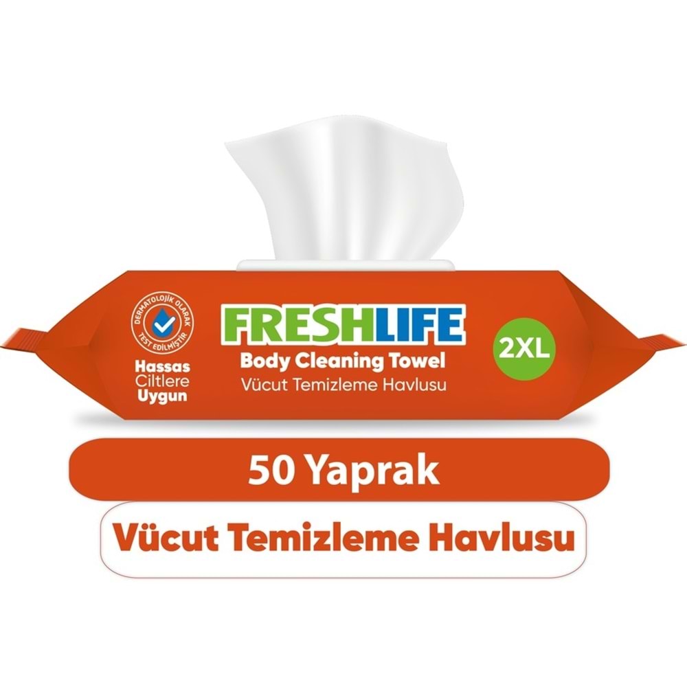Freshlife Yetişkin Vücut Temizleme Islak Mendil Havlu 50 Yaprak XL (36 Lı Set)