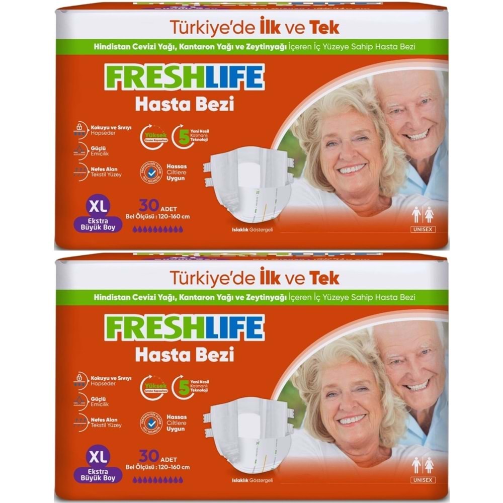 FreshLife Yetişkin Bezi Bel Bantlı XL - Ekstra Large - Extra Large 60 Adet (2PK*30)