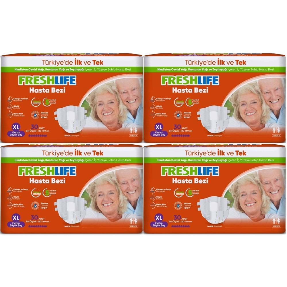 FreshLife Yetişkin Bezi Bel Bantlı XL - Ekstra Large - Extra Large 120 Adet (4PK*30)