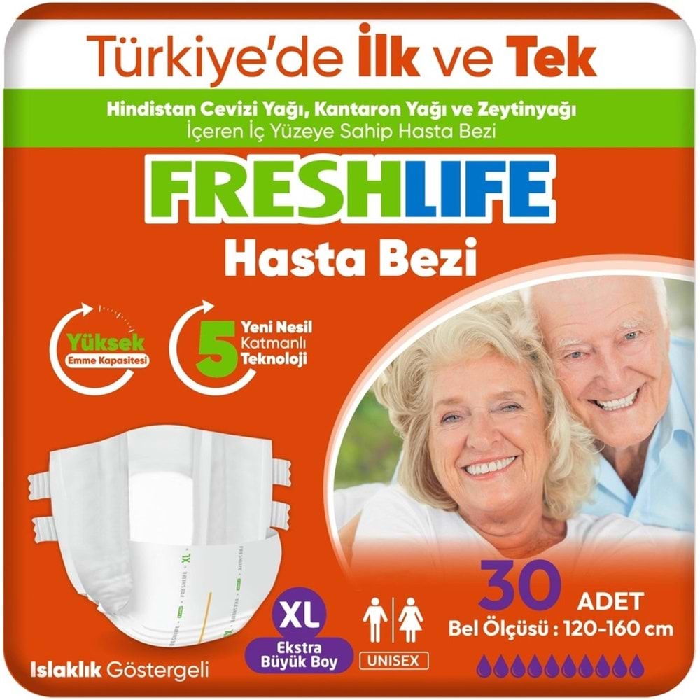FreshLife Yetişkin Bezi Bel Bantlı XL - Ekstra Large - Extra Large 120 Adet (4PK*30)