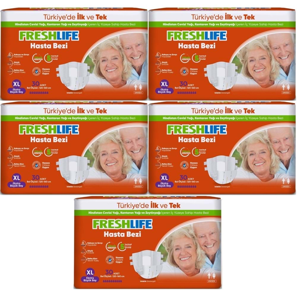 FreshLife Yetişkin Bezi Bel Bantlı XL - Ekstra Large - Extra Large 150 Adet (5PK*30)