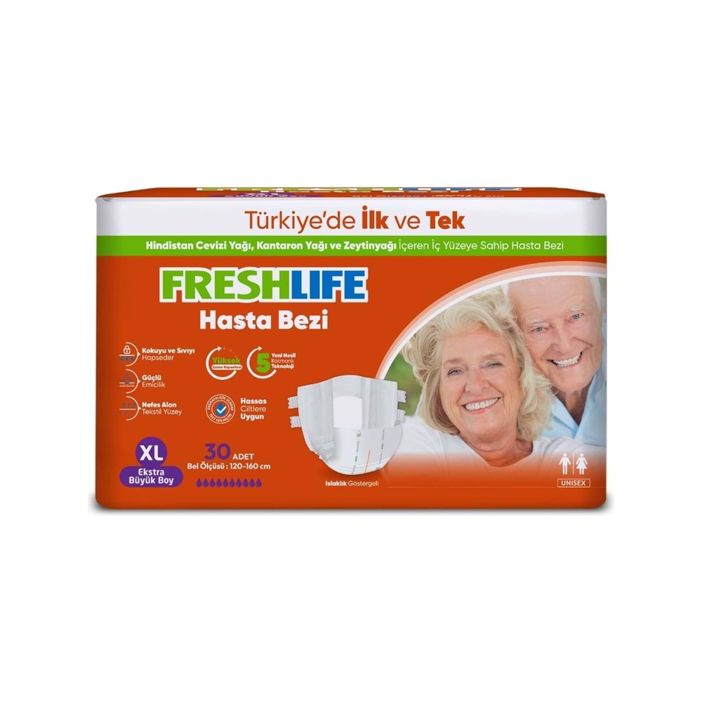 FreshLife Yetişkin Bezi Bel Bantlı XL - Ekstra Large - Extra Large 150 Adet (5PK*30)