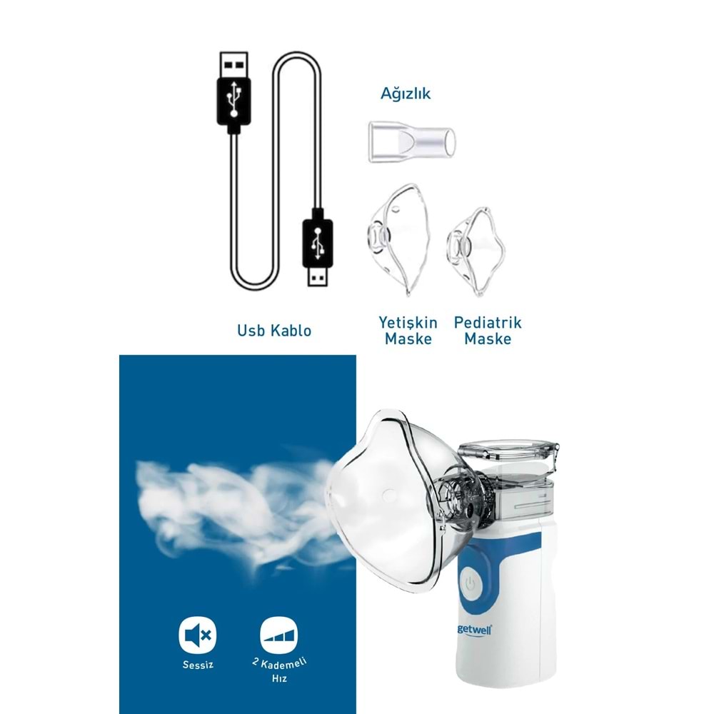 Getwell (Avantaj Pk 3) Konuşan Üst Koldan Tansiyon Aleti - Ölçme Cihazı / Mesh Nebulizatör Şarjlı