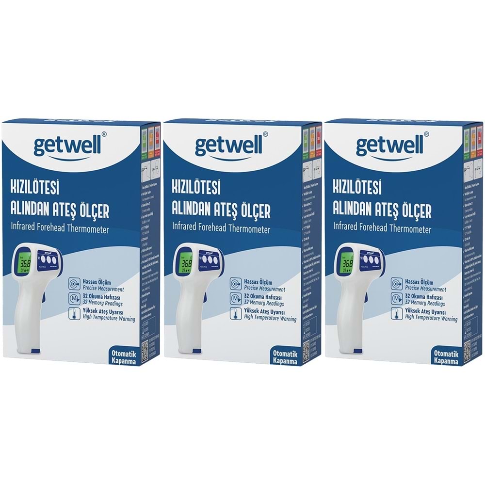 Getwell Ateş Ölçer Kızıl Ötesi Alından - Temassız - Uzaktan (Yetişkin & Bebek & Çocuk) (3 Lü Set)