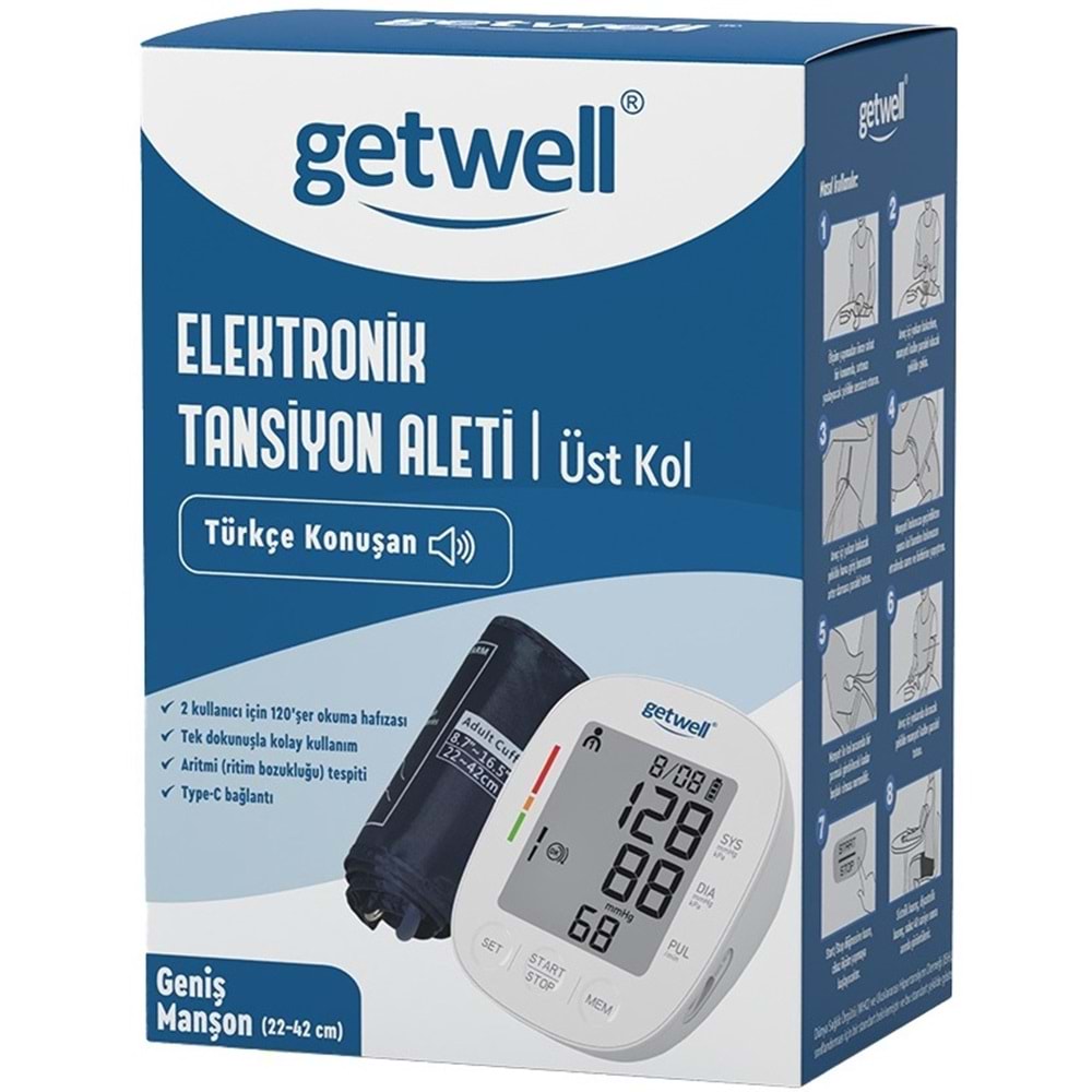 Getwell Konuşan Üst Koldan Tansiyon Aleti - Ölçme Cihazı (Geniş Manşon) (2 Li Set)