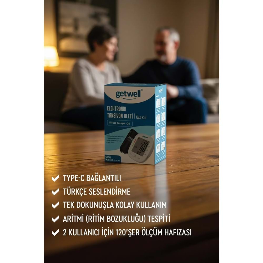Getwell Konuşan Üst Koldan Tansiyon Aleti - Ölçme Cihazı (Geniş Manşon) (2 Li Set)