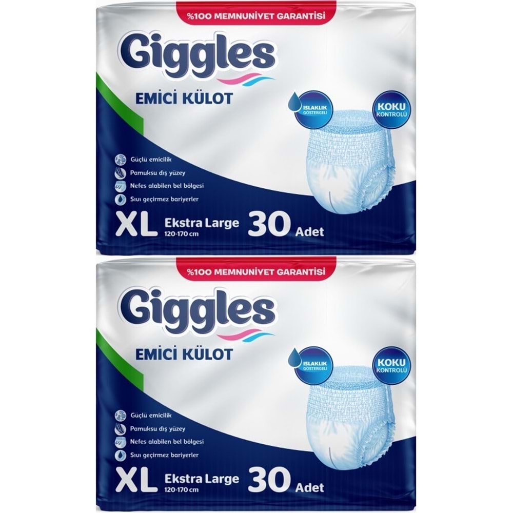 Giggles Yetişkin Bezi Emici Külot Ekstra Büyük (XL) 60 Adet (2PK*30)
