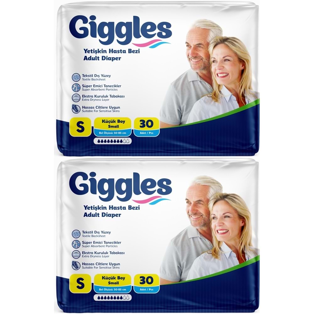 Giggles Yetişkin Bezi Bel Bantlı Tekstil Yüzey Küçük - Small (S) 60 Adet (2PK*30)