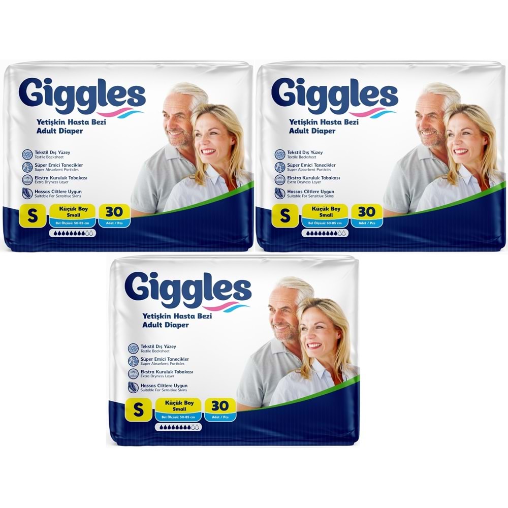 Giggles Yetişkin Bezi Bel Bantlı Tekstil Yüzey Küçük - Small (S) 90 Adet (3PK*30)