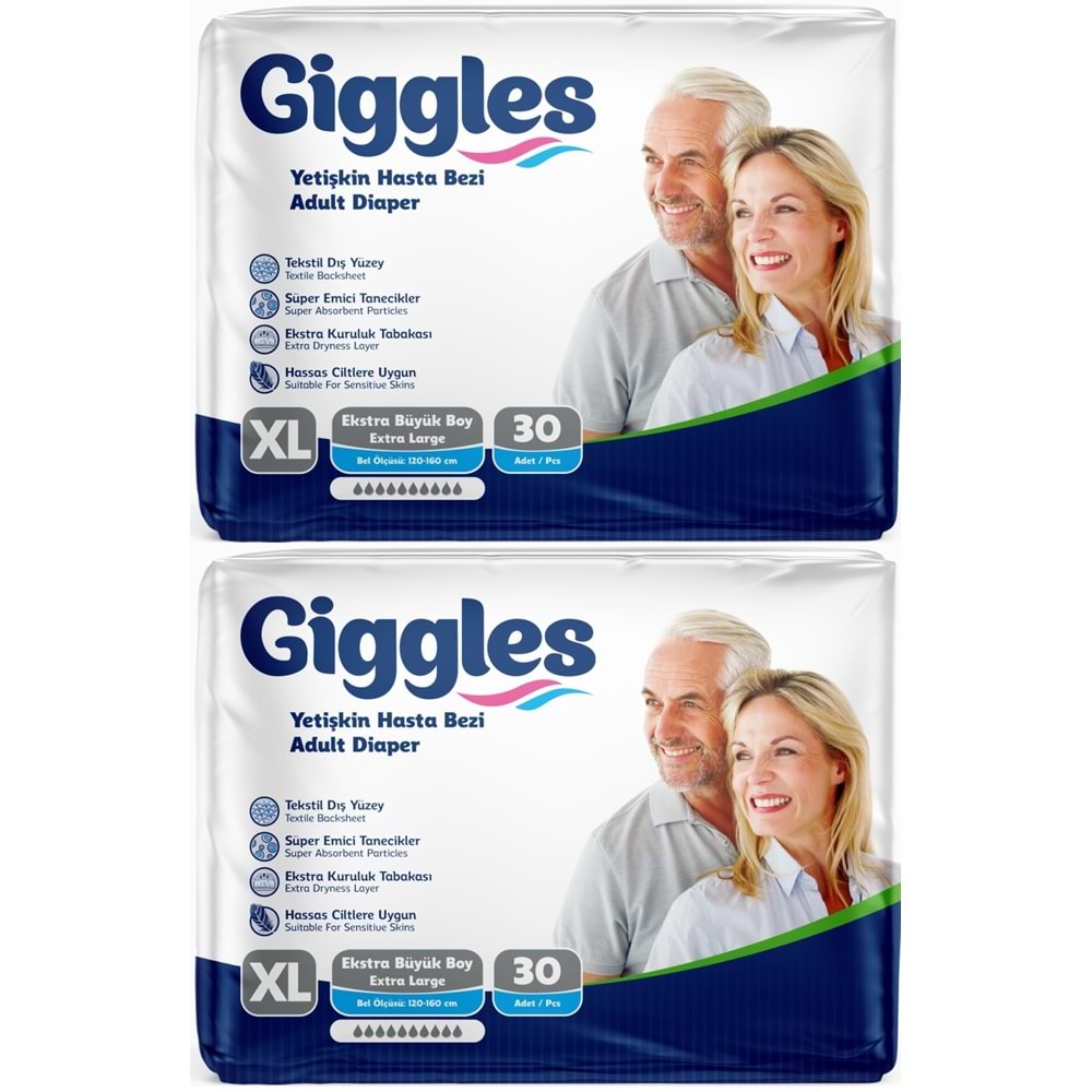 Giggles Yetişkin Bezi Bel Bantlı Tekstil Yüzey Ekstra Büyük (XL) 60 Adet (2PK*30)