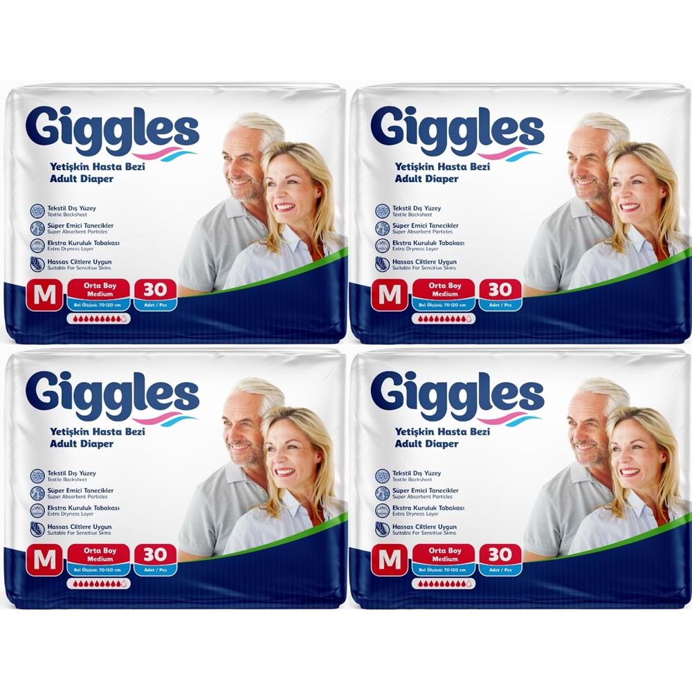 Giggles Yetişkin Bezi Bel Bantlı Tekstil Yüzey Orta - Medium (M) 120 Adet (4PK*30)