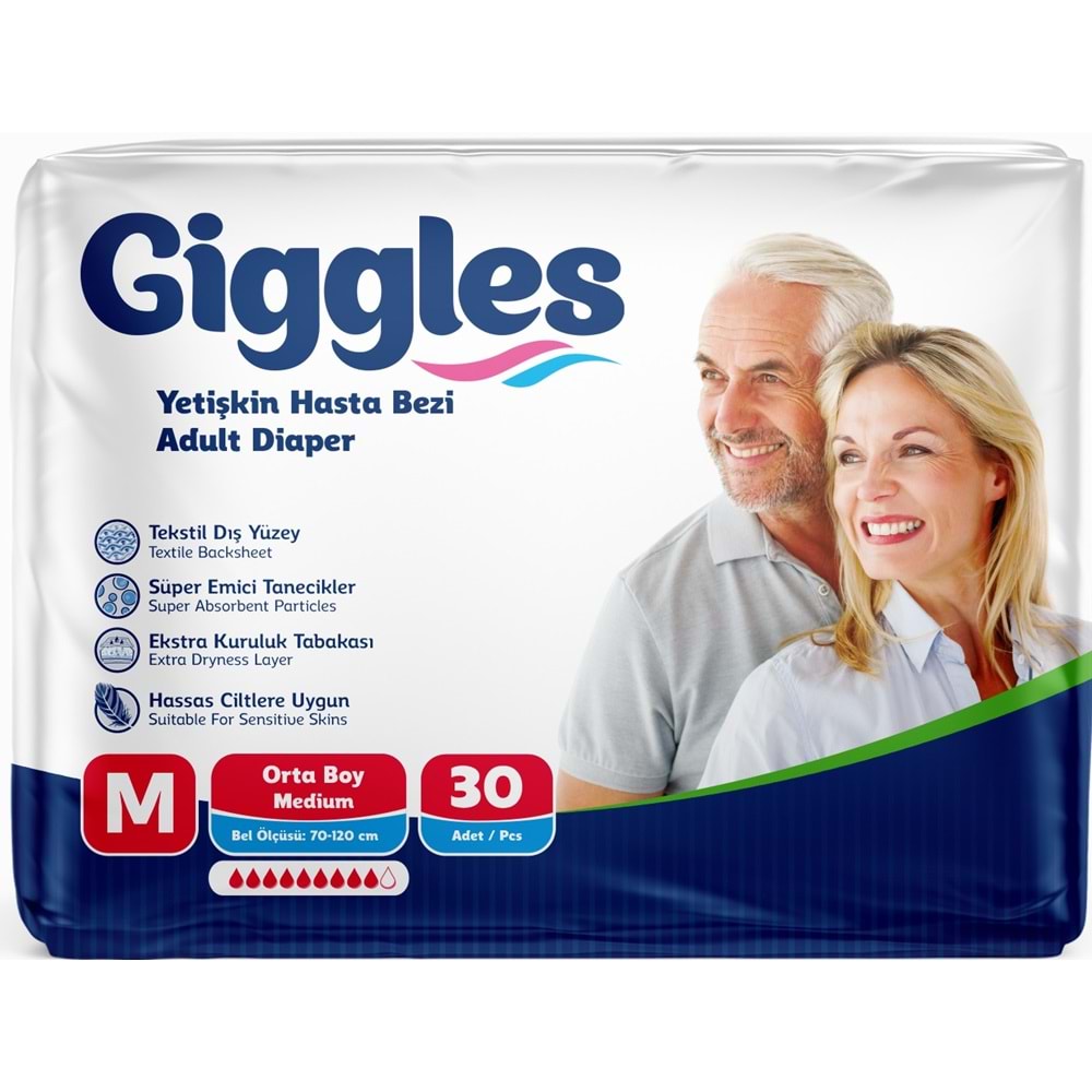 Giggles Yetişkin Bezi Bel Bantlı Tekstil Yüzey Orta - Medium (M) 120 Adet (4PK*30)