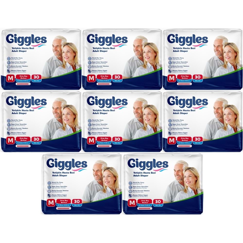 Giggles Yetişkin Bezi Bel Bantlı Tekstil Yüzey Orta - Medium (M) 240 Adet (8PK*30)
