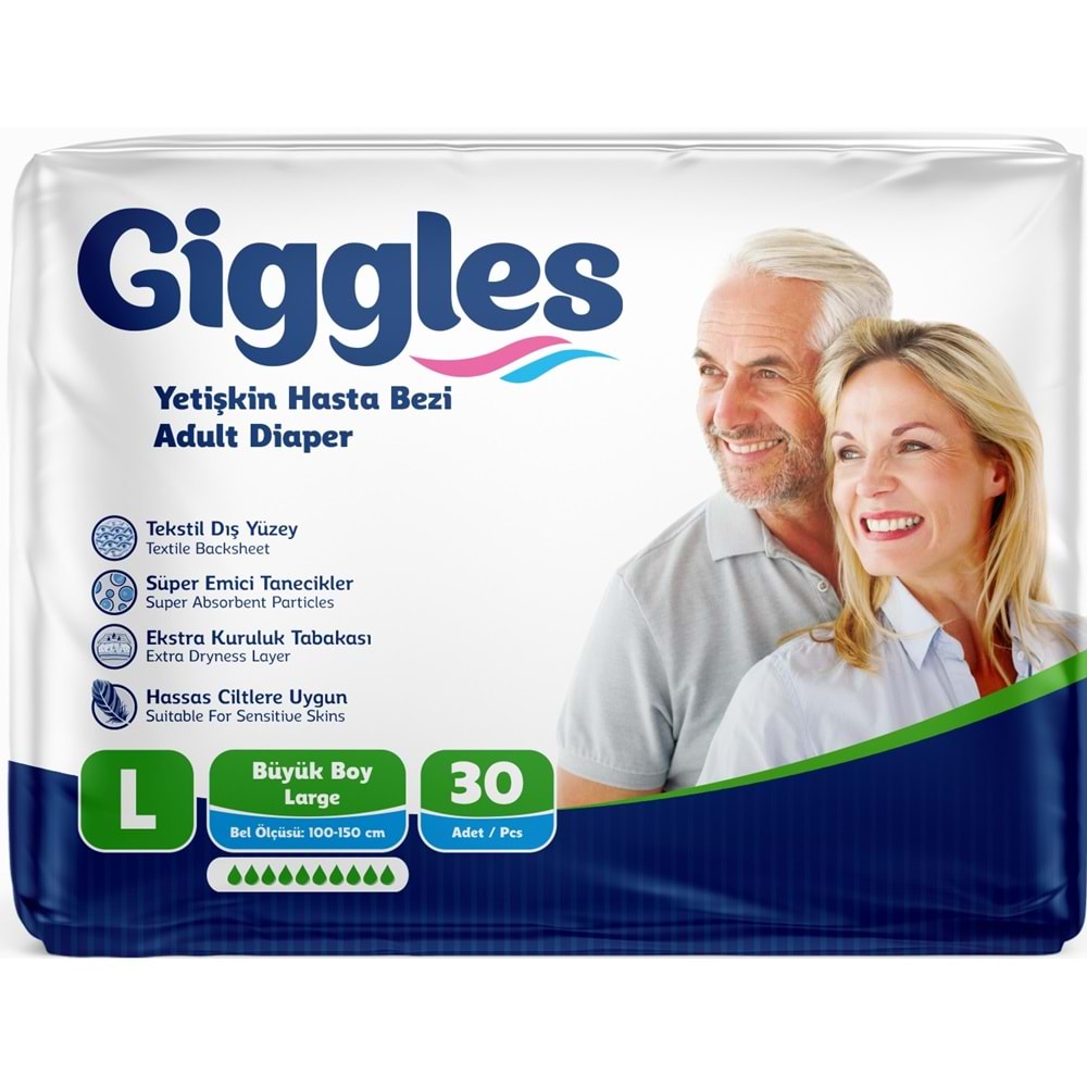 Giggles Yetişkin Bezi Bel Bantlı Tekstil Yüzey Büyük - Large (L) 150 Adet (5PK*30)