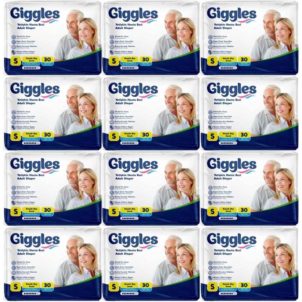 Giggles Yetişkin Bezi Bel Bantlı Tekstil Yüzey Küçük - Small (S) 360 Adet (12PK*30)