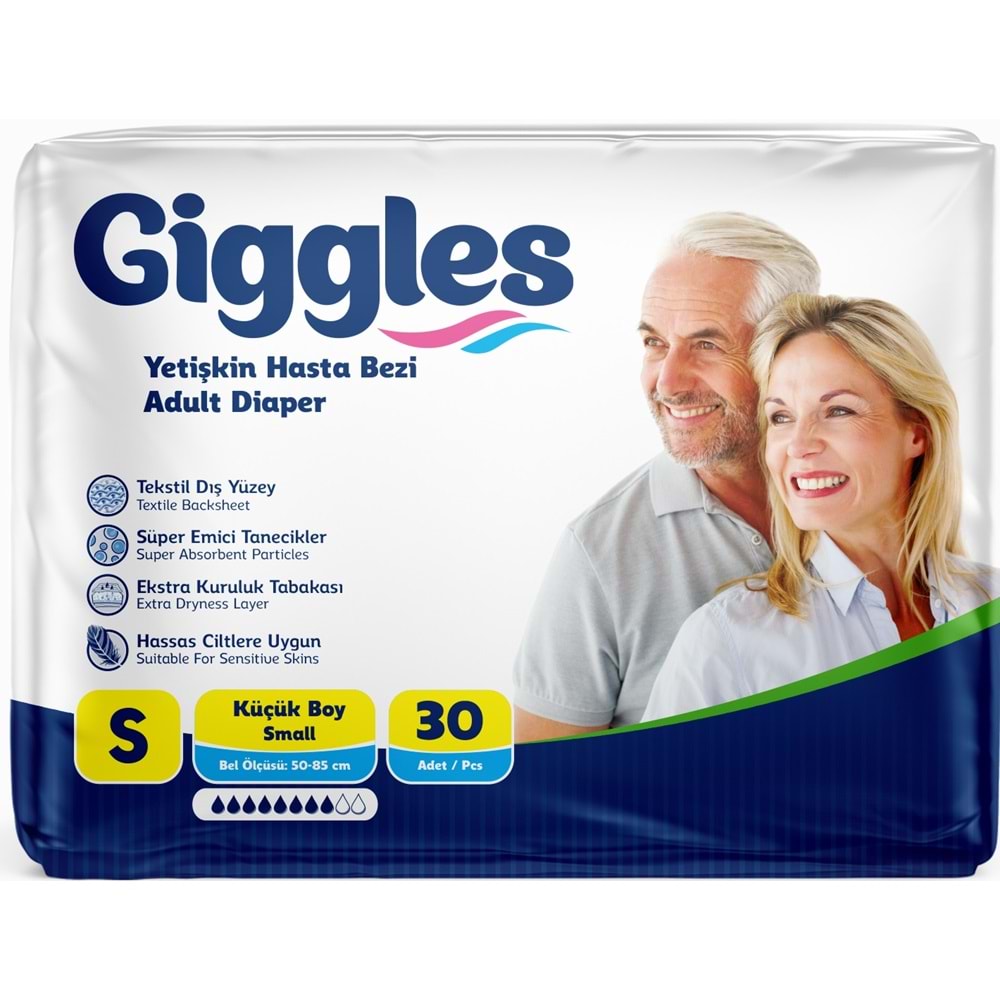 Giggles Yetişkin Bezi Bel Bantlı Tekstil Yüzey Küçük - Small (S) 360 Adet (12PK*30)