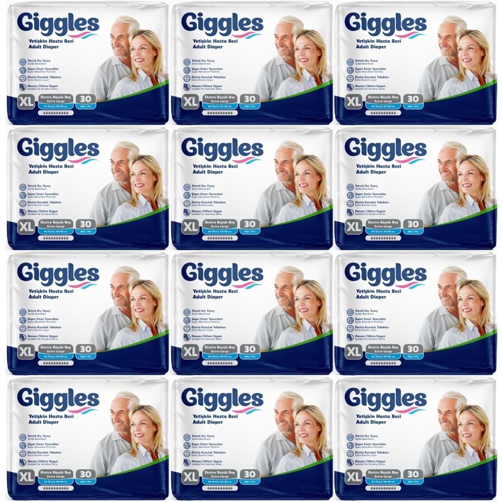 Giggles Yetişkin Bezi Bel Bantlı Tekstil Yüzey Ekstra Büyük (XL) 360 Adet (12PK*30)