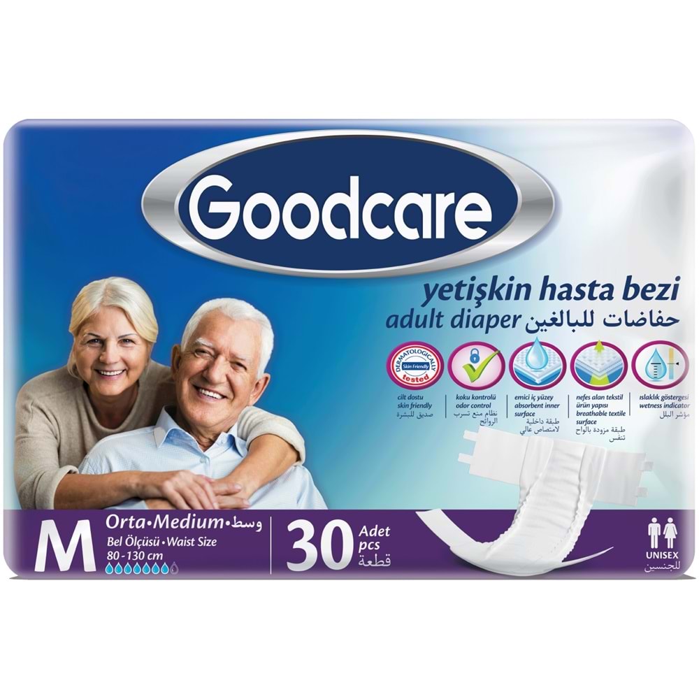 Goodcare Yetişkin Bezi Bel Bantlı Tekstil Yüzey M Medium - Orta 60 Adet (2PK*30)
