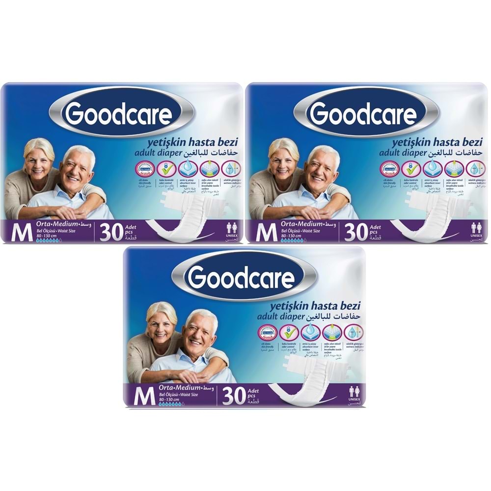Goodcare Yetişkin Bezi Bel Bantlı Tekstil Yüzey M Medium - Orta 90 Adet (3PK*30)