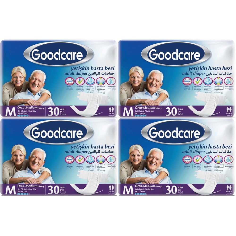 Goodcare Yetişkin Bezi Bel Bantlı Tekstil Yüzey M Medium - Orta 120 Adet (4PK*30)