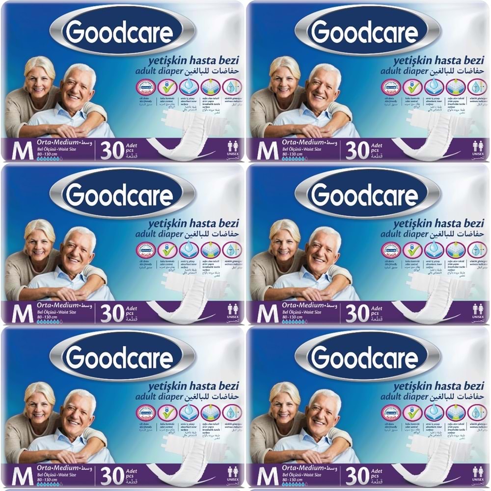 Goodcare Yetişkin Bezi Bel Bantlı Tekstil Yüzey M Medium - Orta 180 Adet (6PK*30)