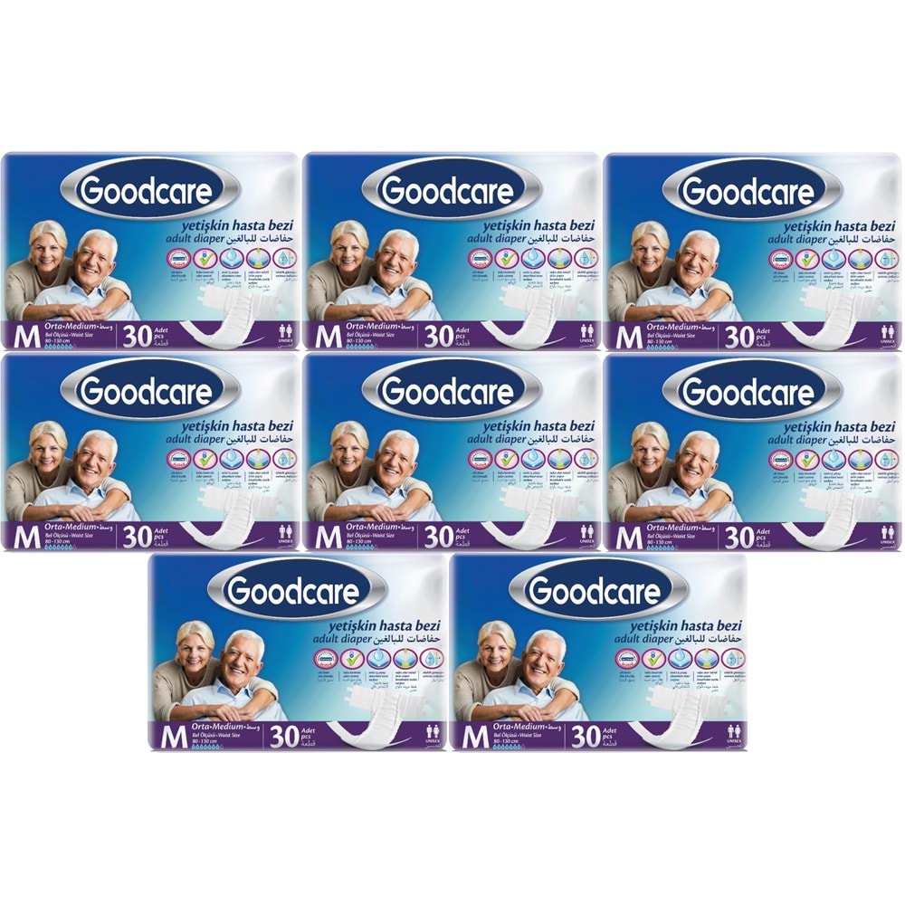 Goodcare Yetişkin Bezi Bel Bantlı Tekstil Yüzey M Medium - Orta 240 Adet (8PK*30)