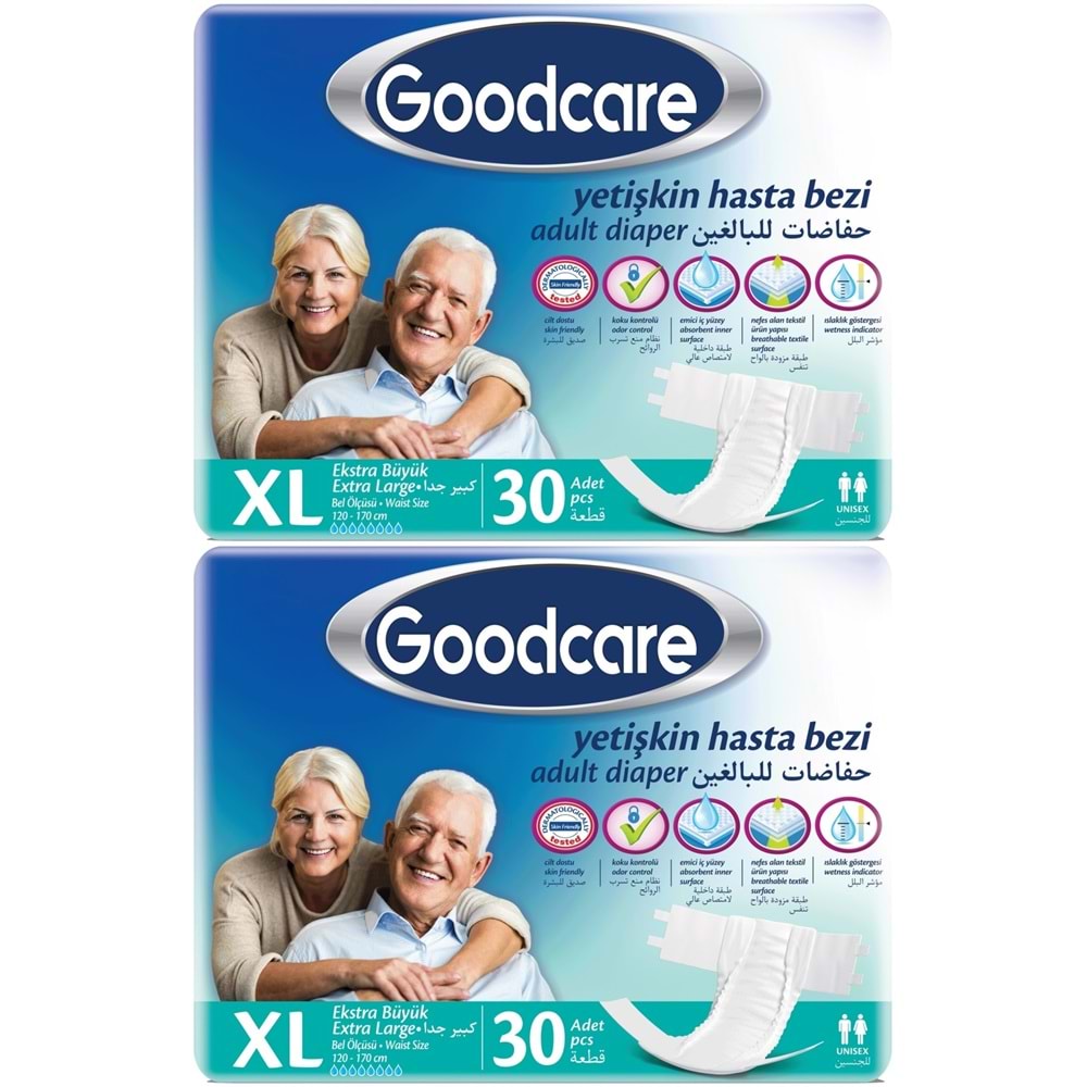 Goodcare Yetişkin Bezi Bel Bantlı Tekstil Yüzey XL Extra Large - Ekstra Büyük 60 Adet (2PK*30)