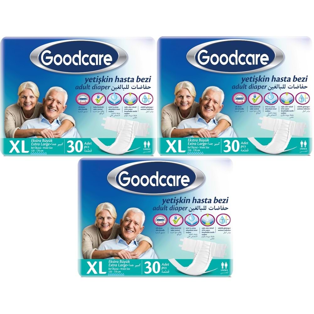 Goodcare Yetişkin Bezi Bel Bantlı Tekstil Yüzey XL Extra Large - Ekstra Büyük 90 Adet (3PK*30)