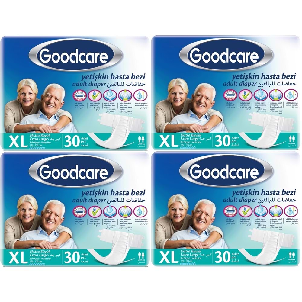 Goodcare Yetişkin Bezi Bel Bantlı Tekstil Yüzey XL Extra Large- Ekstra Büyük 120 Adet (4PK*30)