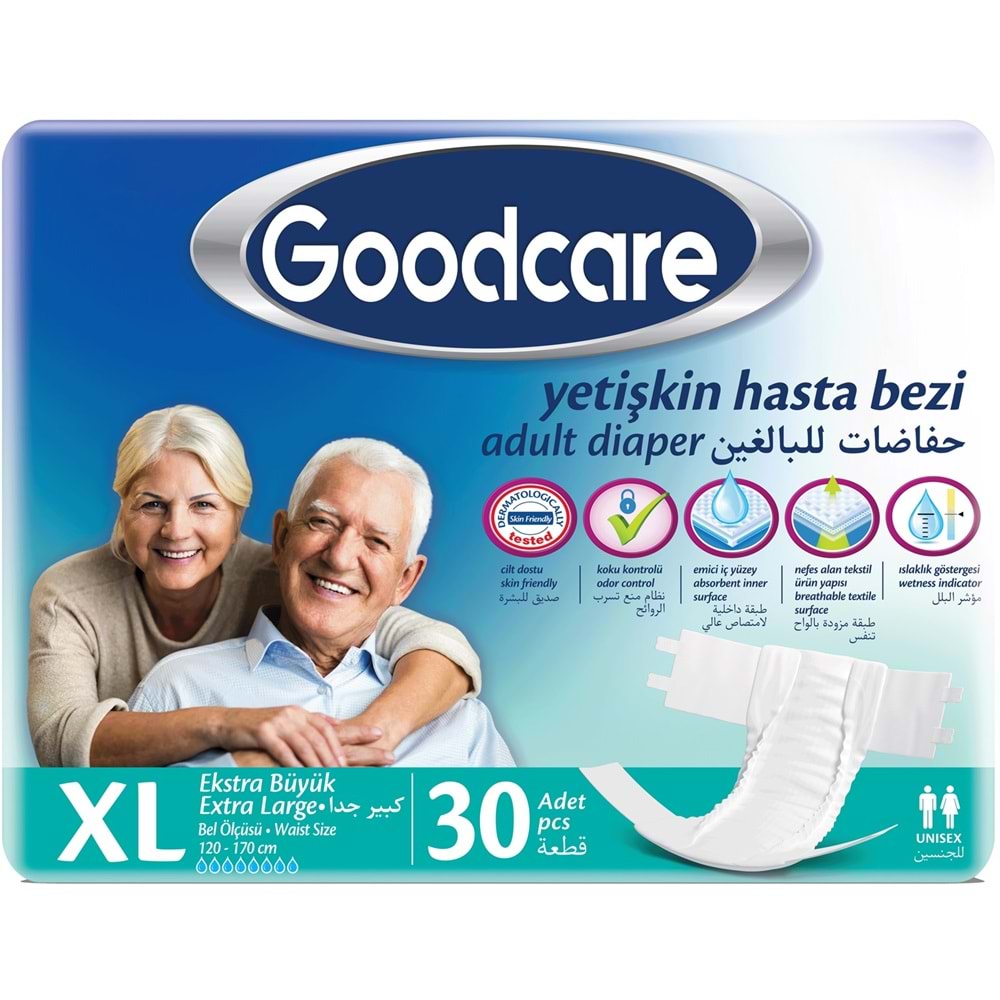 Goodcare Yetişkin Bezi Bel Bantlı Tekstil Yüzey XL Extra Large- Ekstra Büyük 150 Adet (5PK*30)