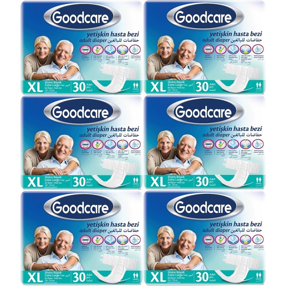 Goodcare Yetişkin Bezi Bel Bantlı Tekstil Yüzey XL Extra Large- Ekstra Büyük 180 Adet (6PK*30)