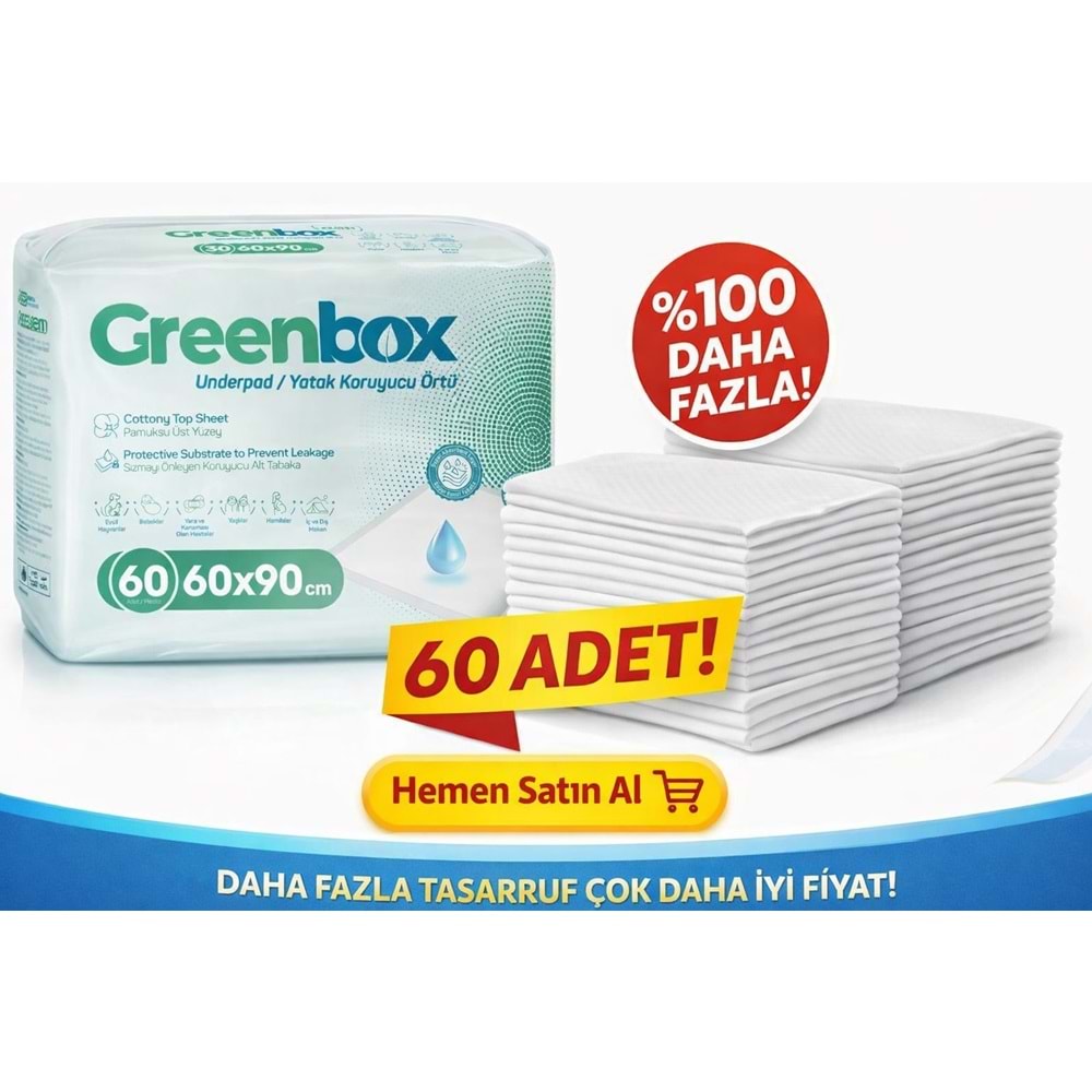 Greenbox Yetişkin Yatak Koruyucu Alt Açma Örtü 60x90 CM Adet 60 Adet