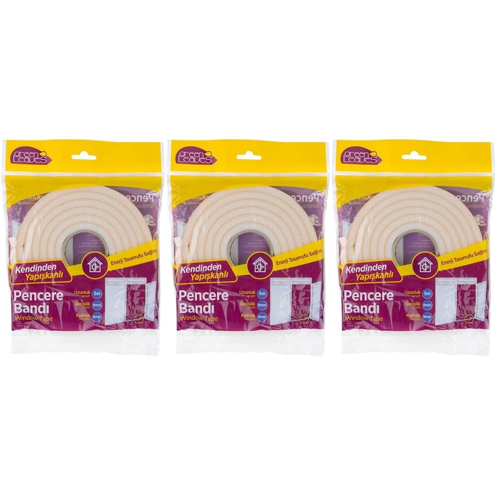 GreenLeaves Süngerli Pencere Bandı 5 Metre (3 Lü Set)