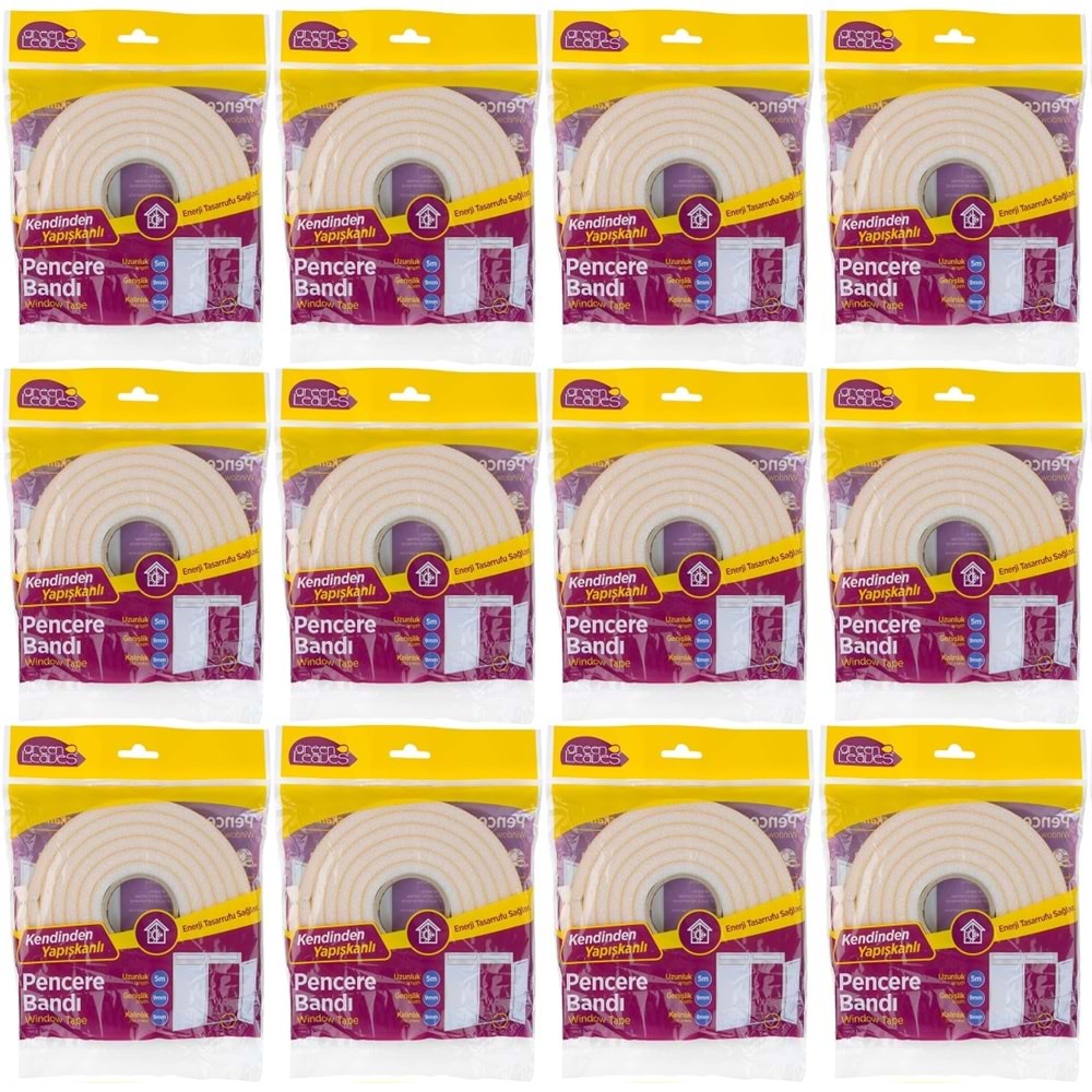 GreenLeaves Süngerli Pencere Bandı 5 Metre (12 Li Set)
