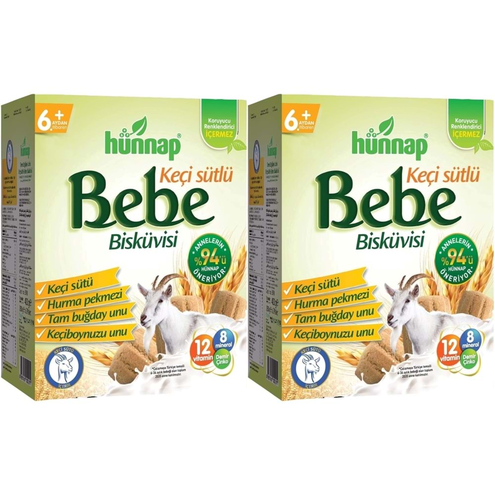 Hünnap Bebe Bisküvisi Keçi Sütlü 400GR 2 li Set (Toplam 800GR)
