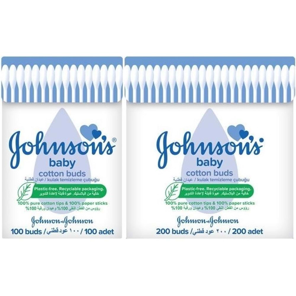 Johnsons Baby Kulak Temizleme Çubuğu 100 Adet + 200 Adet Toplam 300 Adet (Karma Set)