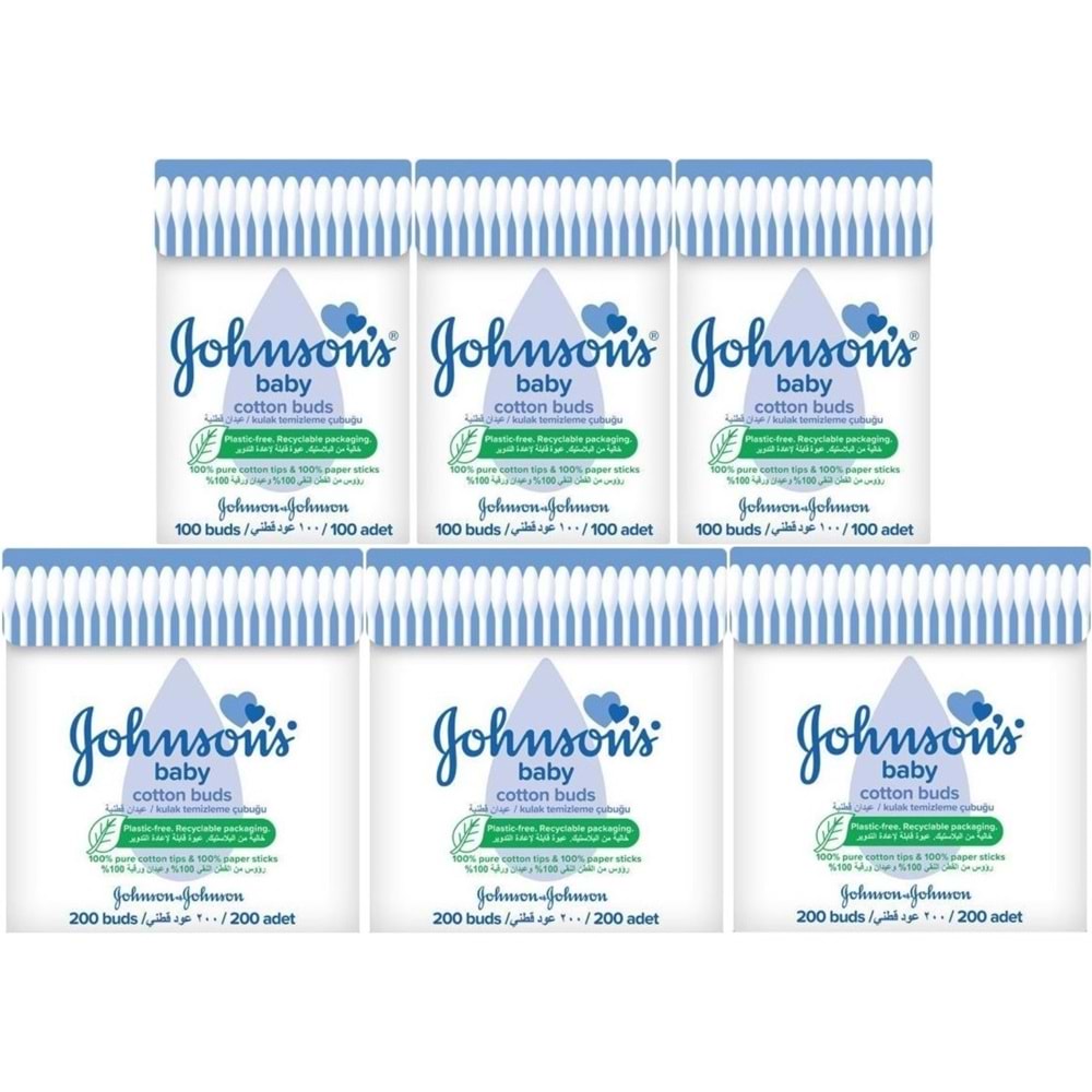 Johnsons Baby Kulak Temizleme Çubuğu 100 Adet + 200 Adet Toplam 900 Adet (Karma Set)