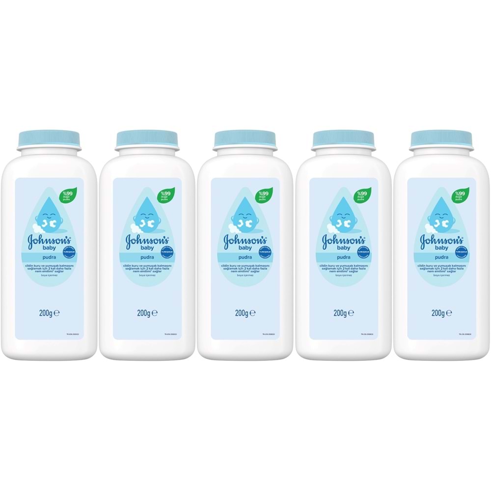 Johnsons Baby Bebek Pudrası 200GR Klasik (%99 Doğal) (5 Li Set)
