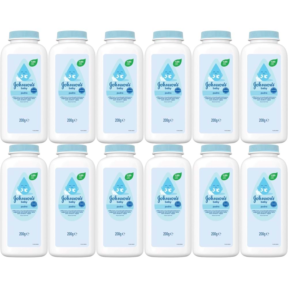 Johnsons Baby Bebek Pudrası 200GR Klasik (%99 Doğal) (12 Li Set)