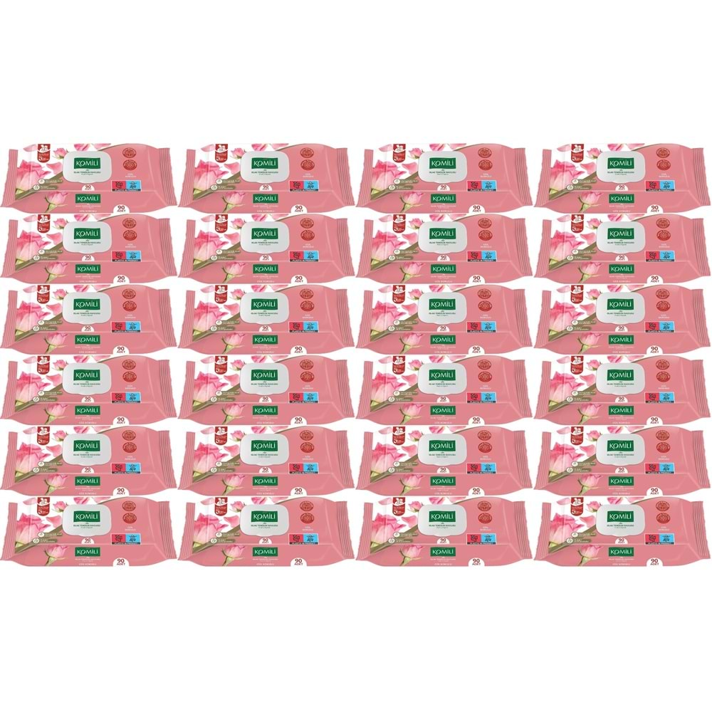 Komili Islak Havlu Mendil 90 Yaprak Gül Kokulu (24 Lü Set) Pratik Kapaklı (2160 Yaprak)