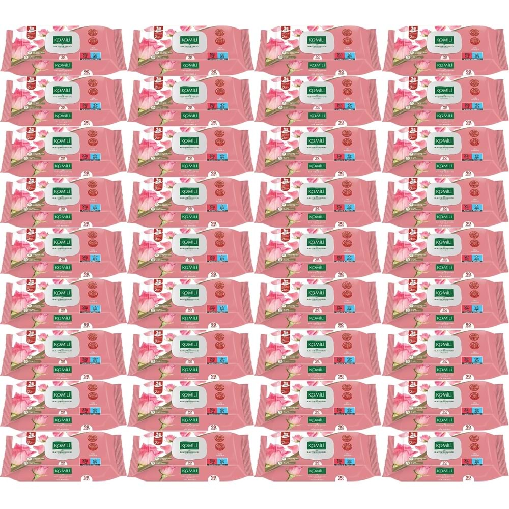 Komili Islak Havlu Mendil 90 Yaprak Gül Kokulu (36 Lı Set) Pratik Kapaklı (3240 Yaprak)